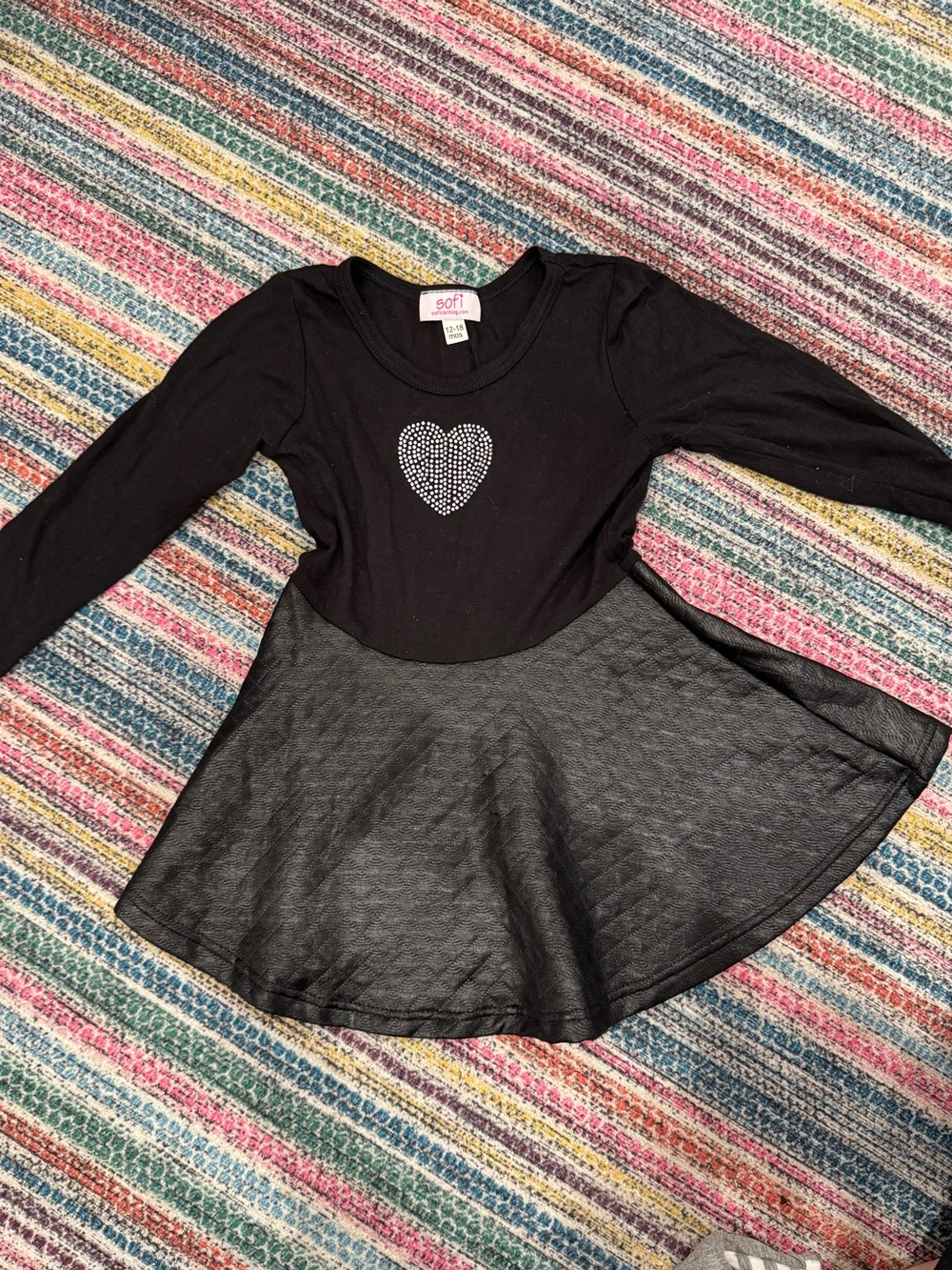 Girls' Black Long-Sleeve Heart Skater Dress